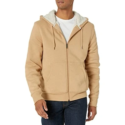 Image de Amazon Essentials Sweat à Capuche avec Fermeture Éclair intégrale et Doublure en Polaire Sherpa Homme, Fauve Chiné, L