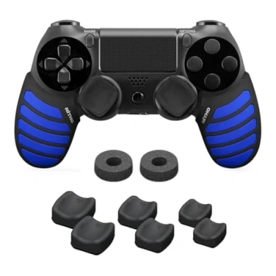Image de NiTHO Gaming Kit pour Manettes PS4, Poignées en Silicone Anti Transpiration, 2 Anneaux de Précision Analogiques, 3 Tailles Concaves Le Pouce Noir/Bleu