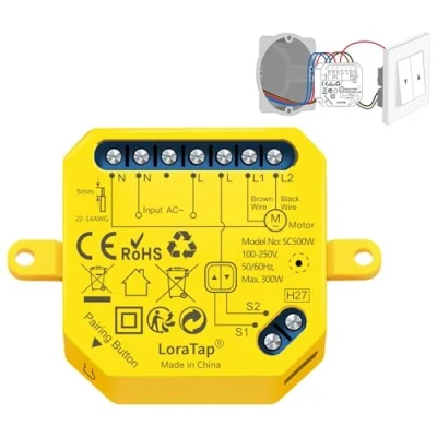 Image de LoraTap Interrupteur Module Volet Roulant Connecté WiFi, Commutateur Rideau Stores Sans Fil, Compatible avec Alexa Google Home pour Commande Vocale, Intelligent Moteur Mural
