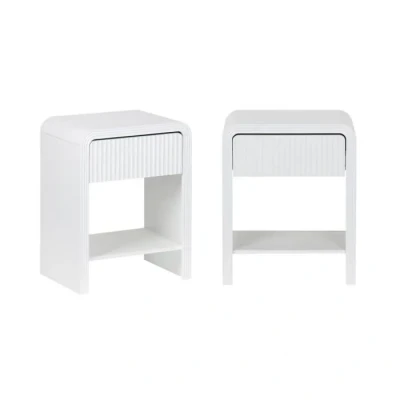 Image de sweeek Lot de 2 Tables Chevet Effet Bois Blanc rainuré 1 tiroir. étagère