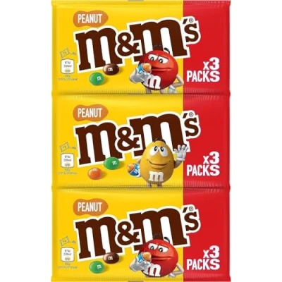 Image de M&amp;M&#039;S PEANUT Bonbons chocolat au lait et cacahuètes 3 sachets de 45g