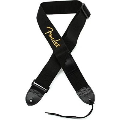 Image de Fender Sangle de Guitare, Tissu en Polyester avec Logo Jaune, Réglable 33 53, Noir