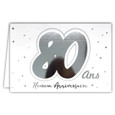 Image de Afie 69 2208 Carte 80 ANS Heureux ANNIVERSAIRE étoiles qui brillent en or doré sur fond blanc ; Livrée avec enveloppe Format fermée 17x11,5cm