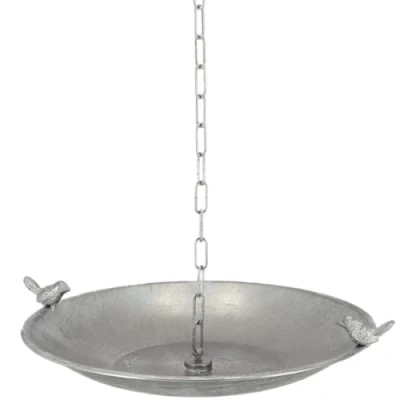 Image de Chaîne de pluie avec bain d&#039;oiseau Water in the Garden Argenté D 40 cm H 8,2 Fer galvanisé