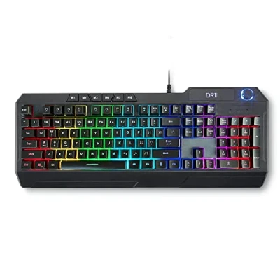 Image de [Amazon Exclusive] DR1TECH Wasp Clavier Gamer RGB Rétro Éclairé Pour PC 104 Boutons Avec 26 Key Technologie Anti Ghosting USB Filaire et Ergonomique + Multimedia Knob