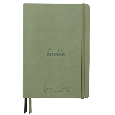 Image de RHODIA 194446C Carnet Rigide Bullet Journal Goalbook Creation Céladon A5 14,8 x 21 cm Pointillés Dot 160 pages Papier Clairefontaine Maya Noir 120 g/m² 2 Rubans Couverture Simili Cuir