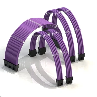 Image de LINKUP AVA 30cm Câble d’Extension PSU w/Manchon┃Conception Personnalisable l’Alimentation GPU┃Tressés w/Kit Peignes pour Câbles┃1x24P (20+4)┃2x8P (4+4) CPU┃2x8P (6+2) GPU┃300mm Violet
