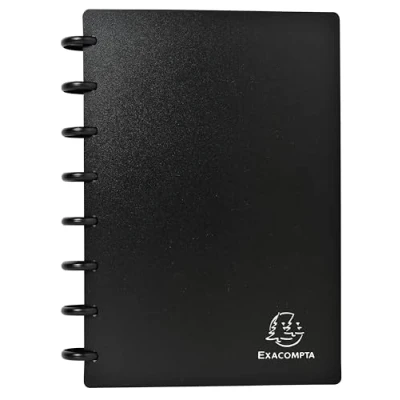 Image de Exacompta Réf. 75151E Carton de 5 Porte cartes visite noir amovible à anneaux en PP rigide pour 120 pochettes détachables insérer 6 A5 intercalaires 12 onglets