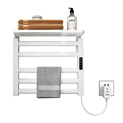 Image de SKYLYZH Seche Serviette Electrique, 500x500mm Porte Serviettes Chauffant, Radiateur Serviettes, électrique Intelligent, Chauffage en Fibre de Carbone, Anthracite White Right