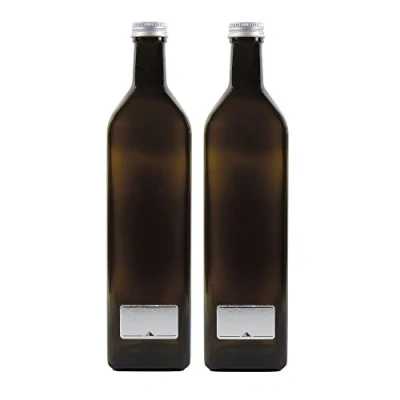 Image de Mikken Lot de 2 bouteilles en verre vert marron 1000 ml avec étiquettes
