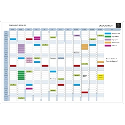 Image de Exacompta Réf. 56150E 1 Tableau Blanc Magnétique Planning Annuel Textes En Français Effaçable Ã Sec Livré Avec Tous Les Accessoires Nécessaires Format 90 X 59 Couleur