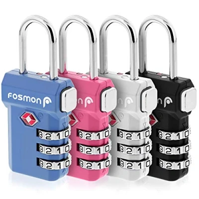 Image de Fosmon Cadenas de voyage TSA qualité supérieure Pour valise, sac, sac à dos et valise Code 3 chiffres Alliage zinc inoxydable Avec indicateur d&#039;ouverture Lot 4 : bleu + rose