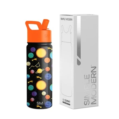 Image de Simple Modern Bouteille d&#039;Eau pour Enfants avec Paille Gobelet Thermique en Acier Inoxydable Isolé Réutilisable Garçons et Filles Summit Collection 530ml Solar System