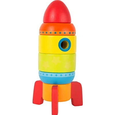 Image de Small Foot Jeu à empiler en Bois coloré Forme de fusée. Les Cinq éléments développent la motricité Fine, 10588