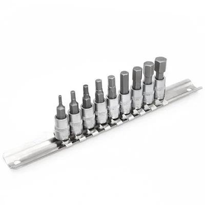 Image de DAKCOS Bit Jeu de douilles pour entraînement carré 1/4&quot;, en CR V, embout S2, tailles pouces 3/32&quot; 3/8