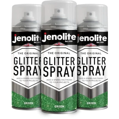 Image de JENOLITE Peinture à paillettes en aérosol VERT pailletée Multisurface Parfait pour l&#039;artisanat et les loisirs 3 x 400ml