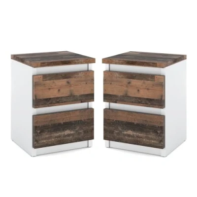 Image de MRBLS Lot de 2 tables chevet Commode moderne Avec tiroirs En bois Pour votre chambre à coucher Blanc mat Vieux style 30 x 43 32,5 cm (l H P)