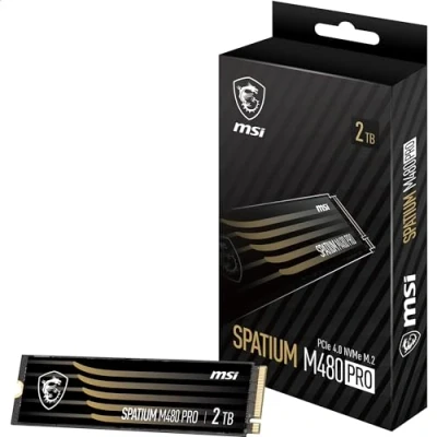 Image de MSI SPATIUM M480 Pro SSD 2TB Disque Interne 2 to, PCIe 4.0 NVMe M.2, Lecture 7400 MB/s &amp; Écriture 7000 MB/s, 3D NAND, Sécurité des Données Intégrée, Center, 1400 TBW, Garantie 5 Ans