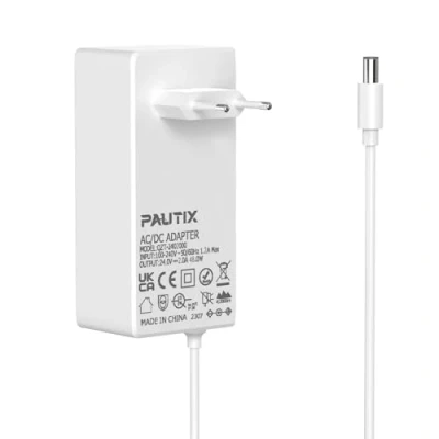 Image de PAUTIX Adaptateur d&#039;Alimentation 24V 2A, AC100 240V vers DC24V Driver Converter Transformer 48W 5,5mm x 2,1mm DC Output Jack avec câble de 1,5m Long pour Ruban LED, Système Sécurité CCTV(Blanc)
