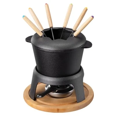 Image de Navaris Service à fondue Appareil en fonte jusquà 6 personnes avec capacité 1200 ml Caquelon savoyarde bourguignonne chocolat