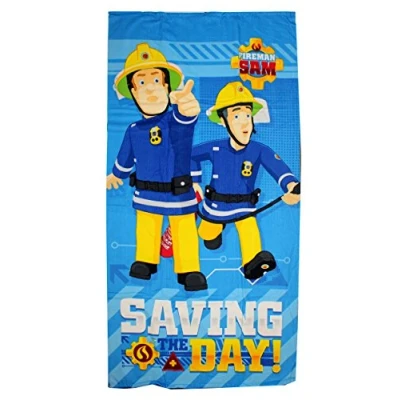Image de Sam le pompier serviette de plage microfibre 70x140 cm bleu, jaune et blanc