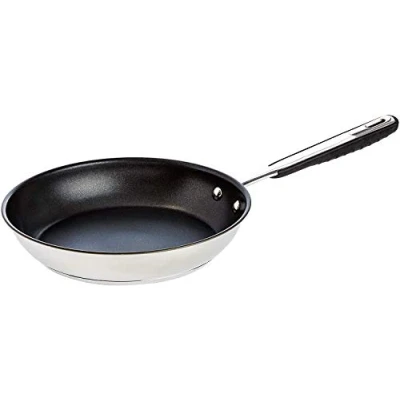 Image de Amazon Basics Poêle en acier inoxydable avec revêtement antiadhésif convient aux cuisinières à induction, poignée confortable 20 cm