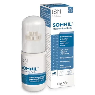 Image de INELDEA SANTE NATURELLE SOMNIL Mélatonine spray Favorise l&#039;endormissement rapidement Aide à la régulation des cycles du sommeil Diminue les effets décalage horaire Flacon de 20 ml