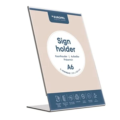 Image de EUROPEL Présentoir de table, L Standard, format A6, PortraitPrésentoir table et dépliant en acrylique transparent pour restaurants, hôtels, conférence réception Design autoportant incliné