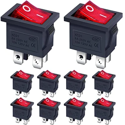 Image de Taiss 10 pièces Interrupteur à Bascule 2 positions 4 broches DPST ON/OFF avec rouge LED 6A 250V AC pour Voiture Camion Bateau électroménagers KCD1 201N R