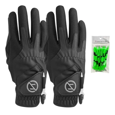 Image de Zero Friction Men&#039;s Compression Fit Synthetic Right Hand Universal Golf Glove 2 Pack, One Size, Black