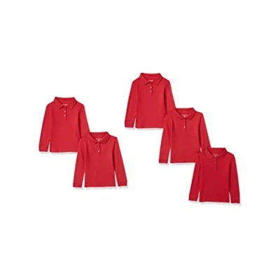 Image de Amazon Essentials Polo en Interlock à Manches Longues Fille, Lot de 5, Rouge, 8 Ans