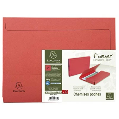 Image de Exacompta Réf. 46975E Paquet de 10 chemises Poche avec soufflet 32 mm Forever® 290 g/m² 100% recyclées et certifiées Ange Bleu dimensions 24 x cm pour format A4 couleur rouge