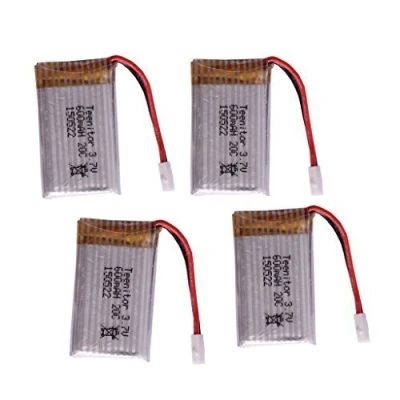 Image de YUNIQUE GREEN CLEAN POWER Ensemble de 4 Batteries Lipo 3.7V 600mAh pour Drones Compatible avec Syma X5, X5C, Cheerson CX 30W, Wltoys F949 Rechargeables, Haute Capacité, Argent