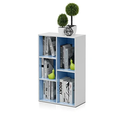 Image de Furinno Luder Bibliothèque Etagère de Rangement Ouverte à 5 Cubes, Blanc/Bleu Clair
