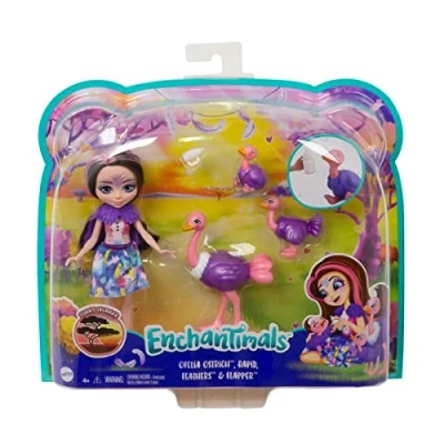 Image de Enchantimals Savane Ensoleillée coffret Famille avec mini poupée Ofelia Autruche et 3 figurines autruchon, jouet pour enfant, GTM32