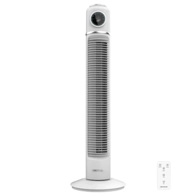Image de Cecotec Ventilateur de Colonne EnergySilence 1090 Skyline Retro Smart White 40 W, Diamètre 81 cm, LED et Télécommande, 3 Vitesses, Modes, Minuterie 12 Heures, Oscillation á 72º