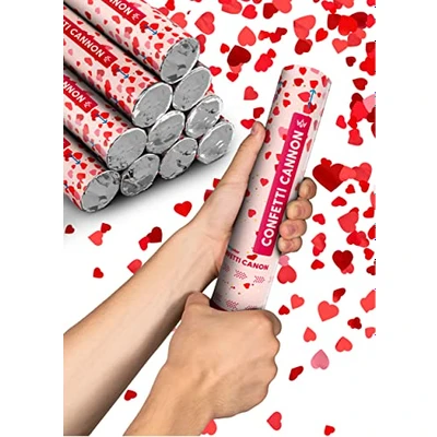 Image de 10 Canons à Confettis en forme de Cœurs Biodégradables FSC® Faciles et Sûrs Utiliser Trajectoire 5 8 mètres