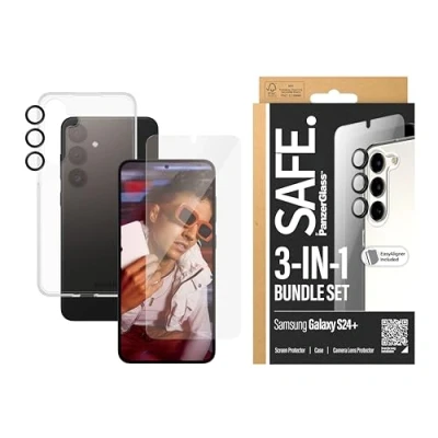 Image de PanzerGlass SAFE. by Pack 3 en 1 pour Samsung Galaxy S24 Plus Protection Ultime Contre les Chutes, Chocs et Rayures