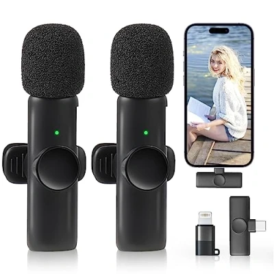 Image de ZWOOS Microphone Lavalier sans Fil,Mini Compatible avec iPhone iPad,Microphone téléphone Portable l&#039;enregistrement vidéo,Microphone à Pince pour Youtube/Streaming/Vlog/Twitch/Facebook Live