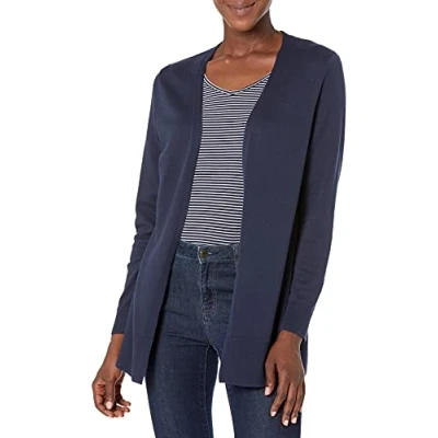 Image de Amazon Essentials Gilet Ouvert sur Le Devant Léger (Grandes Tailles Disponibles) Femme, Bleu Marine, XL