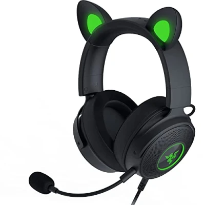 Image de Razer Kraken Kitty Edition V2 Pro Casque Gaming Filaire RGB avec Oreilles Interchangeables (Oreilles interchangeables, Eclairage Réactif au Streaming, Haut parleurs Titanium de 50mm) Noir