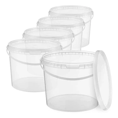 Image de BenBow Seau avec Couvercle 3l Transparent 5X 3 litres Convient pour Aliments, Stable, étanche à l&#039;air, Anti Fuite, inodore en Plastique Vide