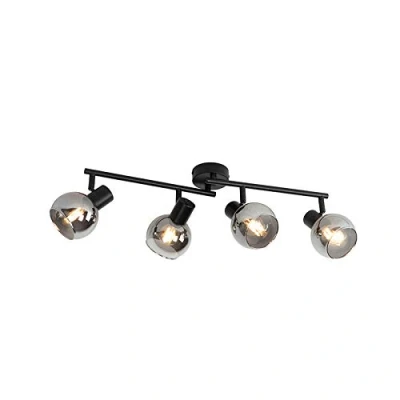 Image de QAZQA vidro Plafonnier 4 lumière L 77 cm Noir Art Deco éclairage intérieur Salon I Chambre Cuisine Salle à manger