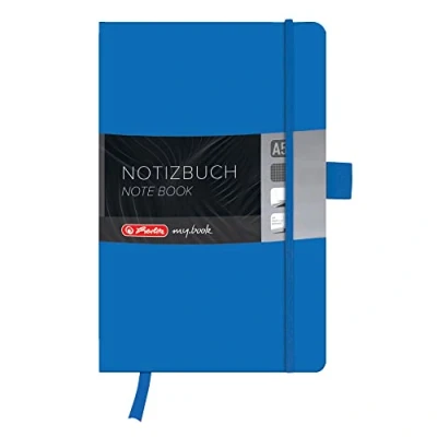 Image de Herlitz Carnet à couverture rigide avec ruban et passant stylo Papier blanc A5 Bleu, Format