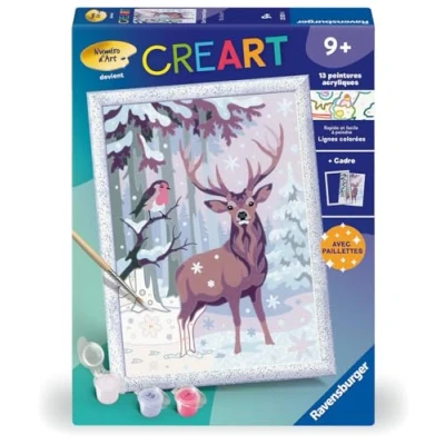 Image de Ravensburger CreArt Kids 18x24cm Numéro d&#039;art Cerf Romantique Kit de Peinture par numéros avec Effet Scintillant Dès 9 Ans 25831
