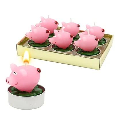 Image de Dekohelden24 W 10016471 Lot de 6 bougies chauffe plat avec cochon 4 x 5 cm