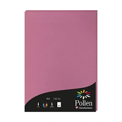 Image de Clairefontaine 44281C Étui de 50 Feuilles Format A4 (21x29,7cm) 120g/m² Coloris Rose Hortensia Papier d&#039;Invitation Evènements et Correspondance Gamme Pollen Premium Lisse