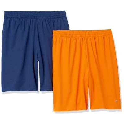Image de Amazon Essentials Short Léger À Coupe Ample en Textile Technique Haute Performance (Grandes Tailles Disponibles) Homme, Lot de 2, Bleu Marine/Rouge Tomate, S