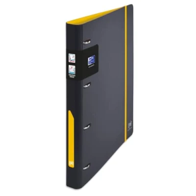Image de OXFORD Classeur à Anneaux European Binder For Students A4 Dos 30mm 4 en D Couverture Polypro Expansé Bicolore Noir/Jaune