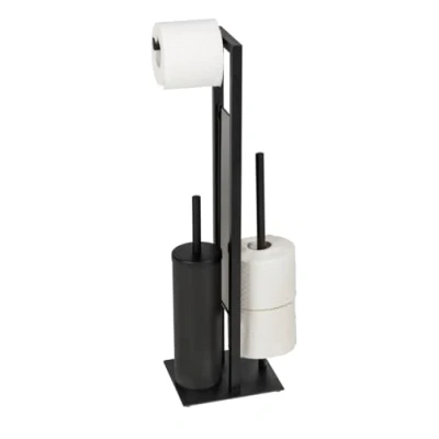 Image de WENKO Combiné WC Rivalta 3 en 1 Brosse fermée et Dérouleur Papier Toilette Stockage Tête de remplaçable Acier INOX Noir Verre trempé 18x70x23 cm
